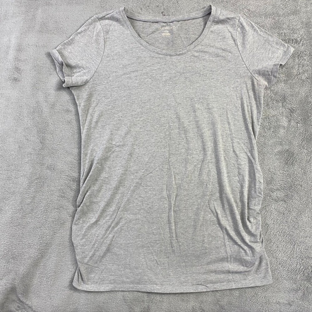 BumpStart Shirt Womens Medium Gray Short Sleeve Ruched Side T-Shirt Maternity